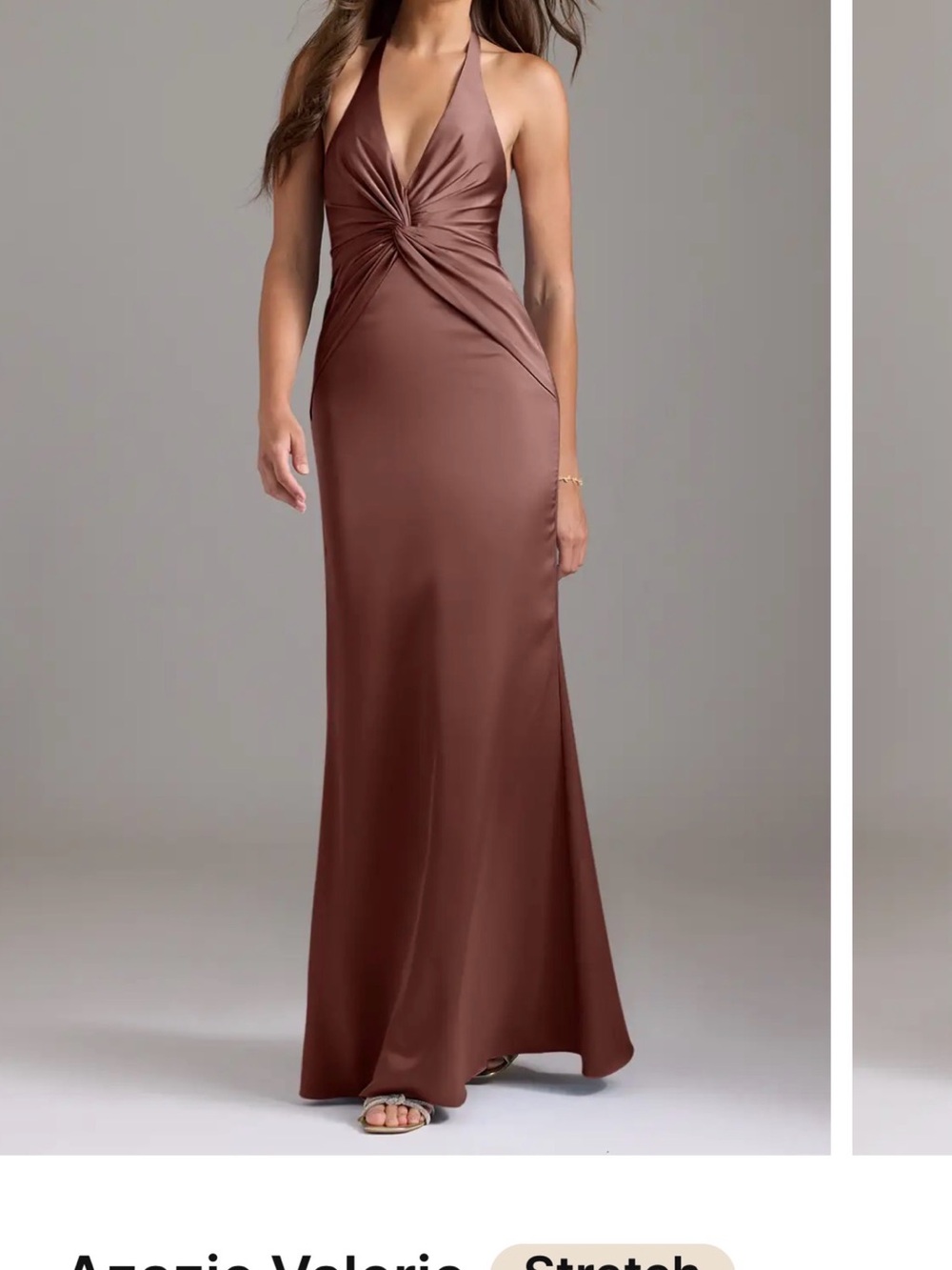 Azazie Chocolate Brown Halter Twist Maxi Dress
